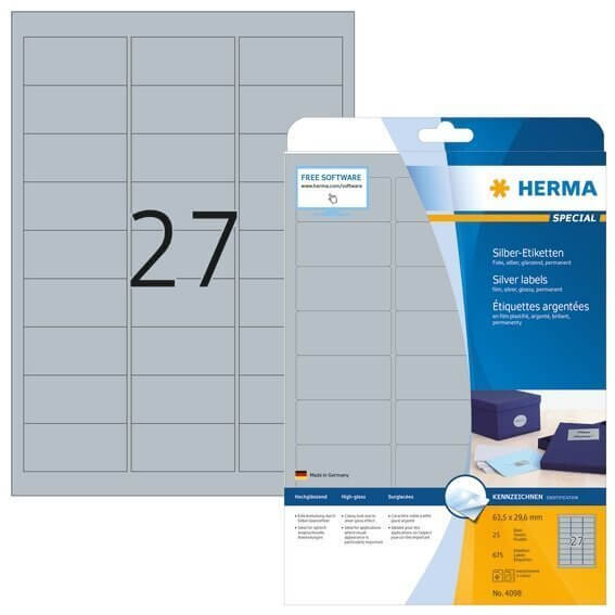 HERMA 4098 Etiketten A4 635x296 mm silber Folie glänzend 675 Stück