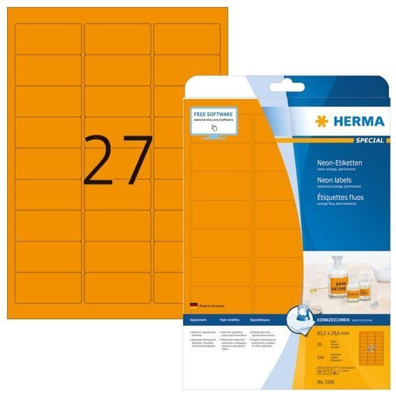 HERMA 5141 Neonetiketten A4 635x296 mm neon-orange Papier matt 540 Stück