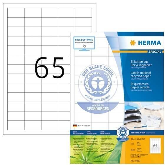 HERMA 10820 Etiketten A4 381x212 mm weiß Recyclingpapier matt Blauer Engel 6500 Stück