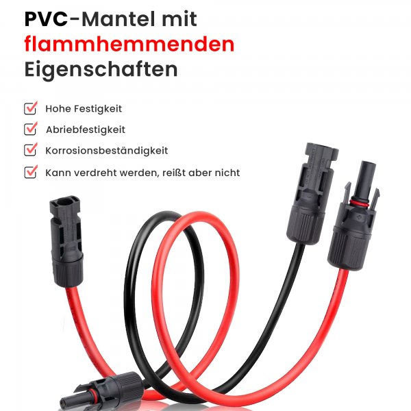 25m Solarkabel 6 Mm² Mit PV-Steckern – TÜV-geprüft, Wasserdicht IP68 | Für Solaranlagen Bis 1500V DC
