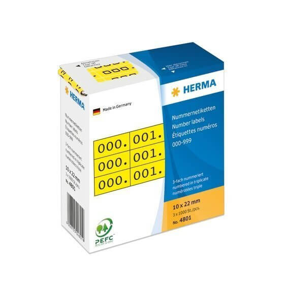 HERMA 4801 Nummernetiketten dreifach selbstklebend 10x22 mm gelb/schwarz