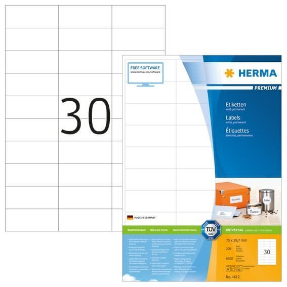 HERMA 4612 Etiketten Premium A4 70x297 mm weiß Papier matt 6000 Stück