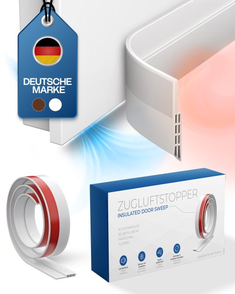 Türdichtung Türbodendichtung Zugluftstopper für Türen selbstklebend Weiß 100 cm