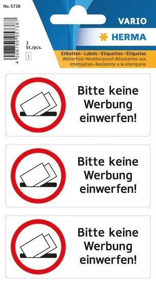 HERMA 5738 Hinweisetiketten Bitte keine Werbung einwerfen wetterfest 30 Stück