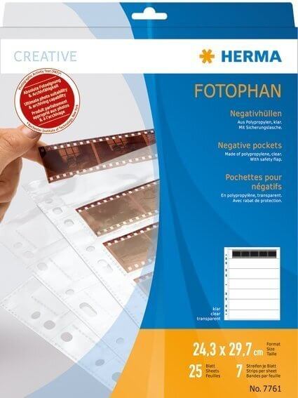 HERMA 7761 Negativhüllen transparent für 7 x 5 Streifen 25 Stück