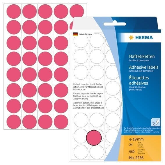 HERMA 2256 Vielzwecketiketten/Farbpunkte Ø 19 mm rund Papier matt Trägerpapier perforiert 960 Stück