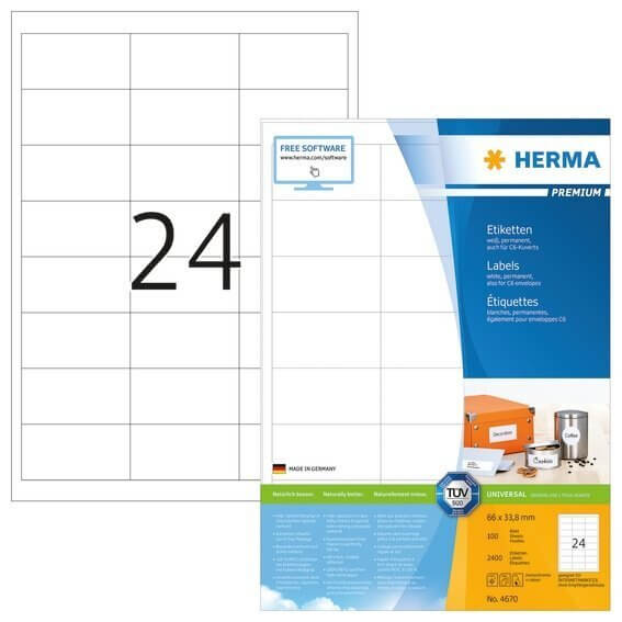 HERMA 4670 Etiketten Premium A4 66x338 mm weiß Papier matt 2400 Stück