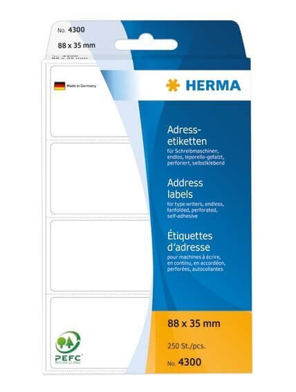 HERMA 4300 Adressetiketten für Schreibmaschinen endlos leporello-gefalzt 88x35 mm weiß Papier matt 2