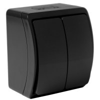 Schalter 2-Fach Doppelschalter Feuchtraum Aufputz IP44 10A 250V Schwarz Schalter 2-Fach Doppelschalter Feuchtraum Aufputz IP44 10A 250V Schwarz