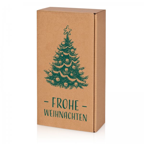 Präsentkarton für 2 Flaschen 360x180x90 mm Kraftpapier Weihnachten Natur Grün