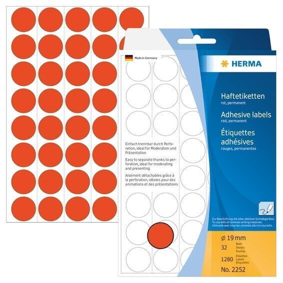 HERMA 2252 Vielzwecketiketten/Farbpunkte Ø 19 mm rund Papier matt Trägerpapier perforiert 1280 Stück