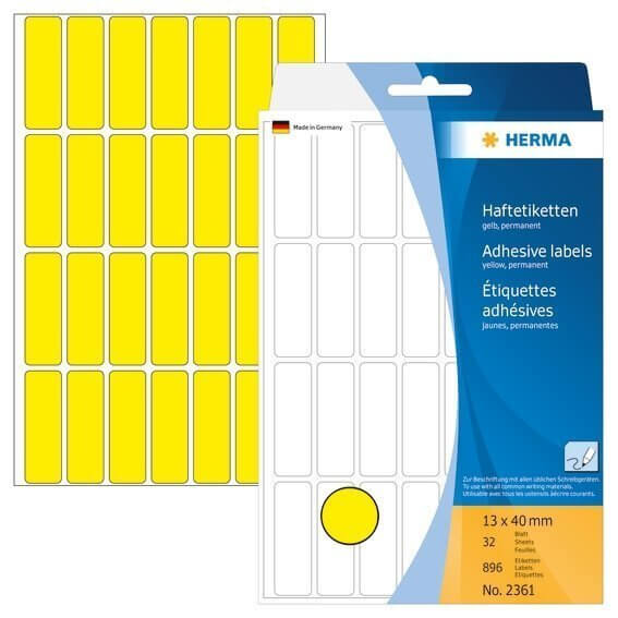 HERMA 2361 Vielzwecketiketten 13 x 40 mm Papier matt Handbeschriftung 896 Stück Gelb