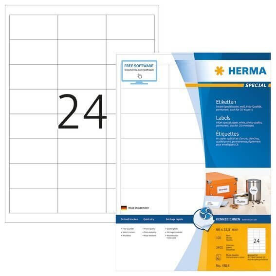 HERMA 4814 Inkjet-Etiketten A4 66x338 mm weiß Papier matt 2400 Stück