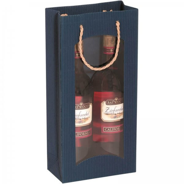 Geschenk-Flaschentasche für 2 Weinflaschen mit Sichtfenster Saphir