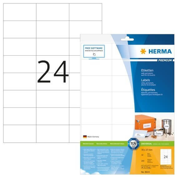 HERMA 8644 Etiketten Premium A4 70x37 mm weiß Papier matt 240 Stück