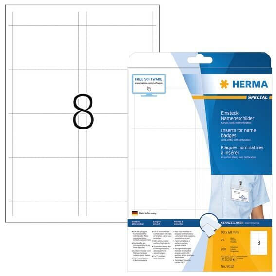 HERMA 9012 Namens-Einsteckschilder A4 90x60 mm weiß Karton nicht klebend 200 Stück