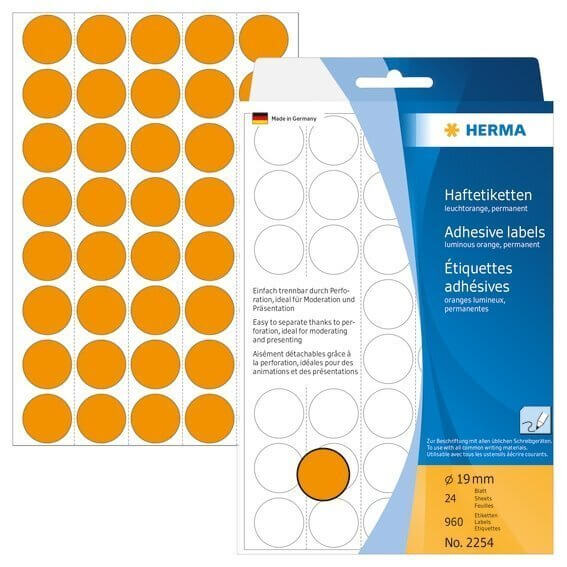 HERMA 2254 Vielzwecketiketten/Farbpunkte Ø 19 mm rund Papier matt Trägerpapier perforiert 960 Stück