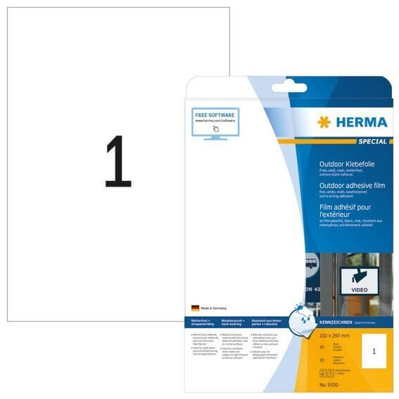 HERMA 9500 Etiketten A4 Outdoor Klebefolie 210x297 mm weiß extrem stark haftend Folie matt wetterfes