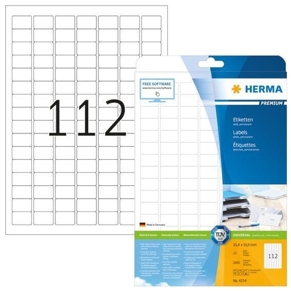 HERMA 4334 Etiketten Premium A4 254x169 mm weiß Papier matt 2800 Stück