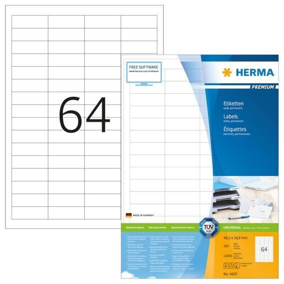 HERMA 4607 Etiketten Premium A4 483x169 mm weiß Papier matt 12800 Stück