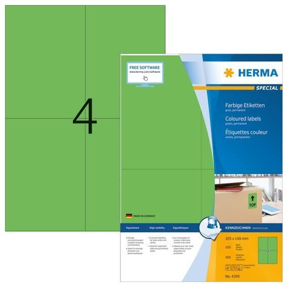 HERMA 4399 Farbige Etiketten A4 105x148 mm grün Papier matt 400 Stück