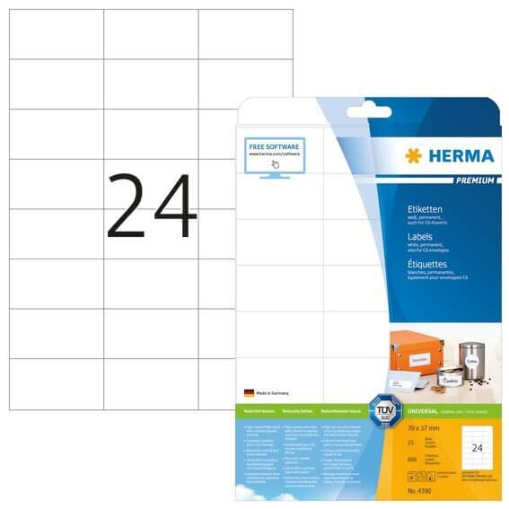 HERMA 4390 Etiketten Premium A4 70x37 mm weiß Papier matt 600 Stück