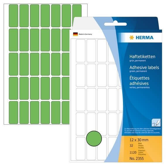 HERMA 2355 Vielzwecketiketten 12 x 30 mm Papier matt Handbeschriftung 1120 Stück Grün