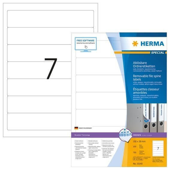 HERMA 10140 Ablösbare Ordneretiketten A4 192x38 mm weiß Movables/ablösbar Papier matt blickdicht 700