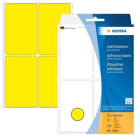 HERMA 2491 Vielzwecketiketten 52 x 82 mm Papier matt Handbeschriftung 128 Stück Gelb