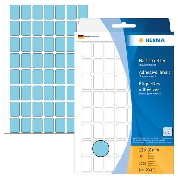 HERMA 2343 Vielzwecketiketten 12 x 18 mm Papier matt Handbeschriftung 1792 Stück Blau