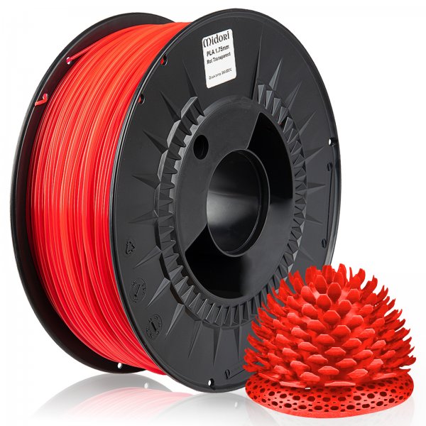 Midori® 3D PLA Filament 1,75mm 1kg Spule Rot Transparent