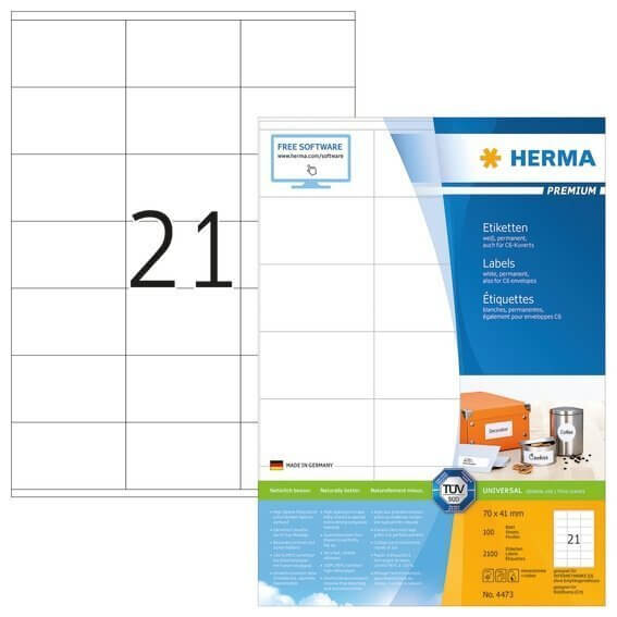 HERMA 4473 Etiketten Premium A4 70x41 mm weiß Papier matt 2100 Stück