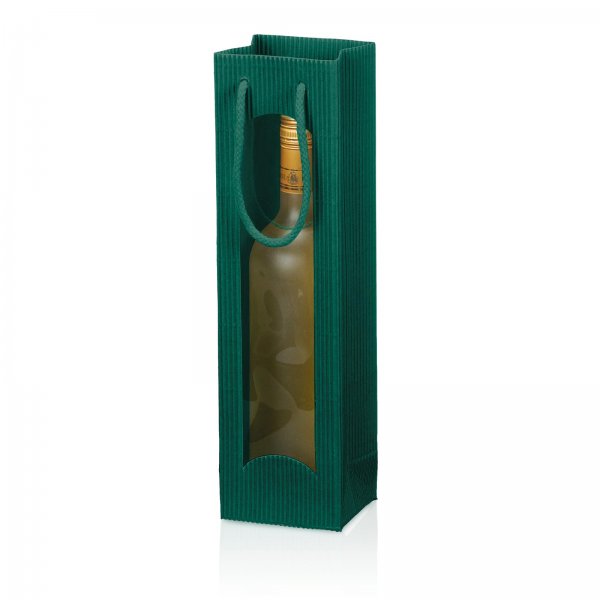 Tragetasche Geschenktüte für 1 Flasche 100x85x360 mm offene Welle Fenster Grün