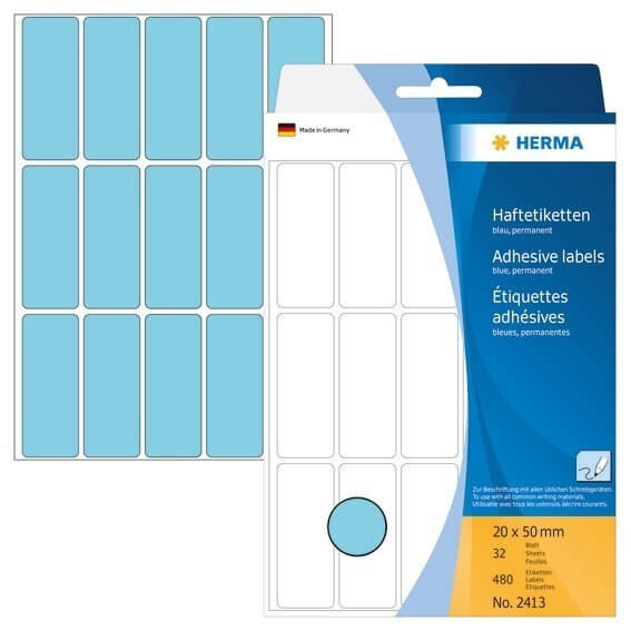 HERMA 2413 Vielzwecketiketten 20 x 50 mm Papier matt Handbeschriftung 480 Stück Blau