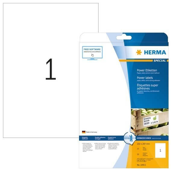 HERMA 10911 Etiketten A4 210x297 mm weiß extrem stark haftend Papier matt 25 Stück