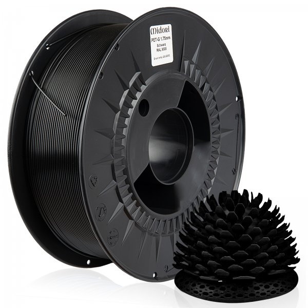 Midori® 3D PETG Filament 1,75mm 1kg Spule Schwarz RAL9005