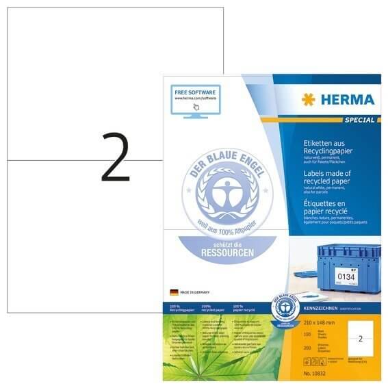 HERMA 10832 Etiketten A4 210x148 mm weiß Recyclingpapier matt Blauer Engel 200 Stück