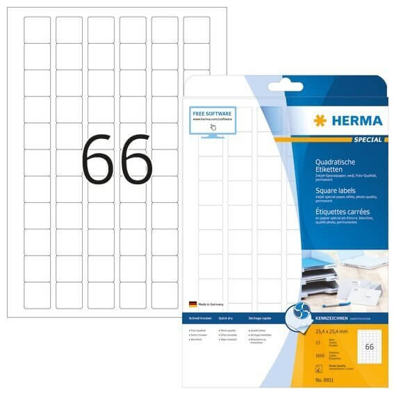 HERMA 8831 Inkjet-Etiketten A4 254x254 mm weiß Papier matt 1650 Stück