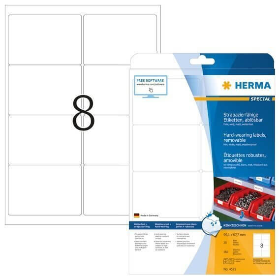 HERMA 4575 Wetterfeste Folien-Etiketten A4 991x67 mm ablösbar weiß matt strapazierfähig 160 Stück