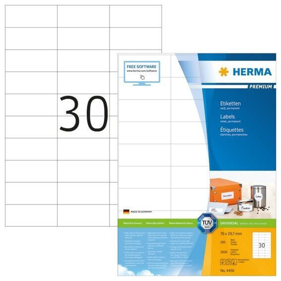 HERMA 4456 Etiketten Premium A4 70x297 mm weiß Papier matt 3000 Stück