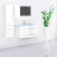 Midori Badmöbel Set Hochschrank Links Spiegel Weiß Hochglanz 90 cm Midori Badmöbel Set Hochschrank Links Spiegel Weiß Hochglanz 90 cm