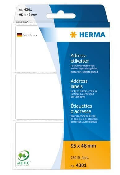 HERMA 4301 Adressetiketten für Schreibmaschinen endlos leporello-gefalzt 95x48 mm weiß Papier matt 2