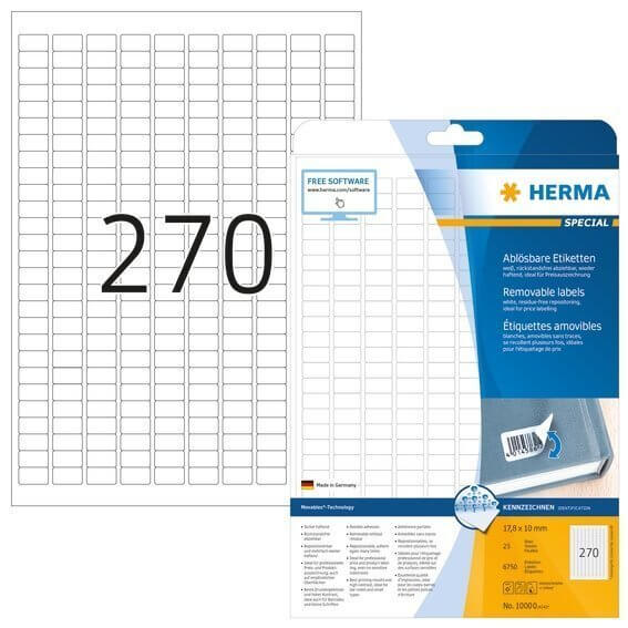 HERMA 10000 Ablösbare Etiketten A4 178x10 mm weiß Movables/ablösbar Papier matt 6750 Stück