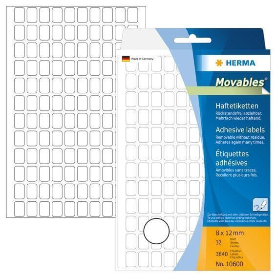HERMA 10600 Vielzwecketiketten 8x12 mm weiß Movables/ablösbar Papier matt 3840 Stück