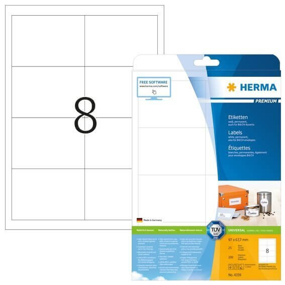 HERMA 4359 Etiketten Premium A4 97x677 mm weiß Papier matt 200 Stück