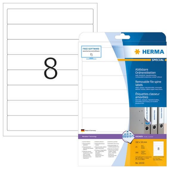 HERMA 10150 Ablösbare Ordneretiketten A4 192x34 mm weiß Movables/ablösbar Papier matt blickdicht 200