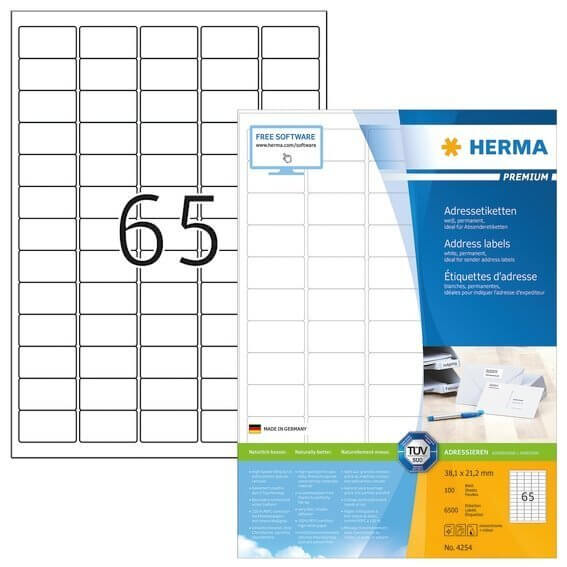 HERMA 4254 Adressetiketten Premium A4 381x212 mm runde Ecken weiß Papier matt 6500 Stück