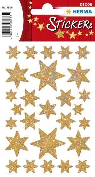 HERMA 3916 10x Sticker DECOR Sterne 6-zackig gold/irisierende Folie