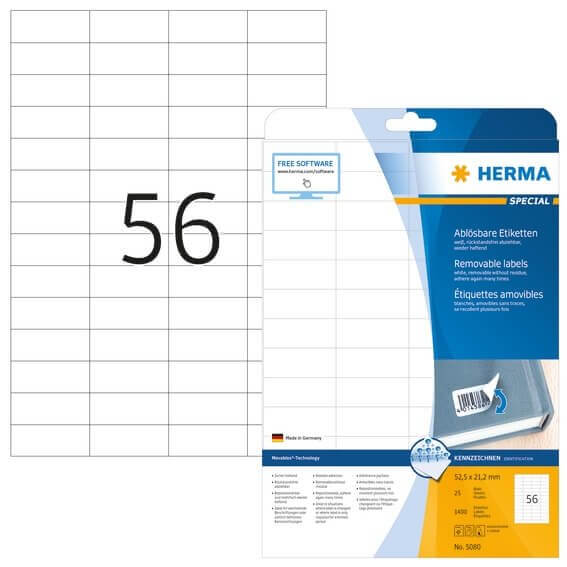 HERMA 5080 Ablösbare Etiketten A4 525x212 mm weiß Movables/ablösbar Papier matt 1400 Stück