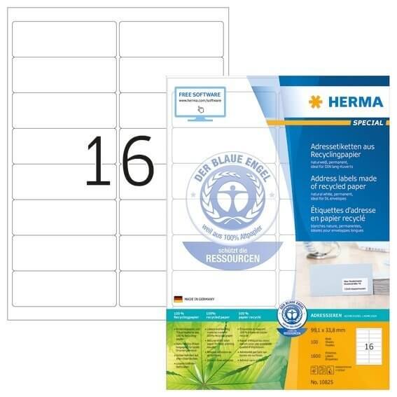 HERMA 10825 Adressetiketten A4 991x338 mm weiß Recyclingpapier matt Blauer Engel 1600 Stück